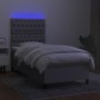 Letto a Molle Materasso e LED Grigio Chiaro 90x190 cm Tessuto