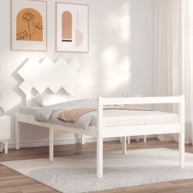 Letto per Anziani con Testiera Bianco Single in Legno Massello