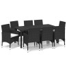 Set Pranzo da Giardino 9 pz con Cuscini in Polyrattan Nero