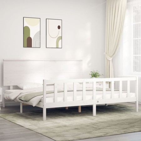 Giroletto Testiera Bianco Super King Size in Legno Massello
