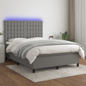 Letto a Molle Materasso e LED Grigio Scuro 140x200cm in Tessuto