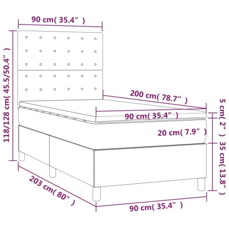 Letto a Molle con Materasso e LED Crema 90x200 cm in Tessuto