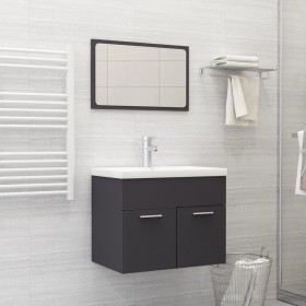 Set Mobili da Bagno 2 pz Grigio in Legno Multistrato