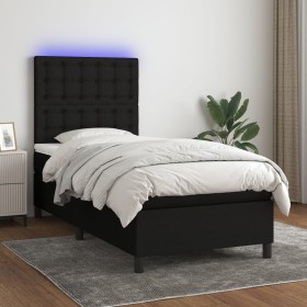 Letto a Molle con Materasso e LED Nero 80x200 cm in Tessuto