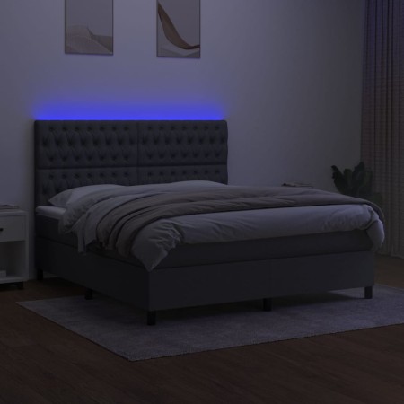 Letto a Molle Materasso e LED Grigio Scuro 160x200cm in Tessuto