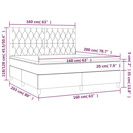 Letto a Molle Materasso e LED Grigio Scuro 160x200cm in Tessuto