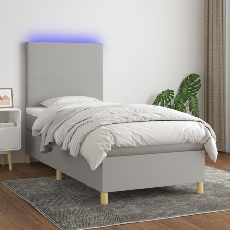 Letto a Molle Materasso e LED Grigio Chiaro 80x200 cm Tessuto