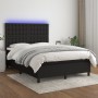 Letto a Molle con Materasso e LED Nero 140x190 cm in Tessuto