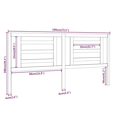 Testiera per Letto 186x4x100 cm in Legno Massello di Pino