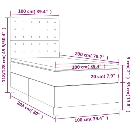 Letto a Molle con Materasso e LED Blu 100x200cm in Tessuto