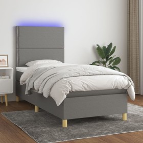 Letto a Molle Materasso e LED Grigio Scuro 80x200 cm in Tessuto