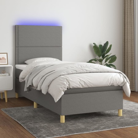 Letto a Molle Materasso e LED Grigio Scuro 80x200 cm in Tessuto