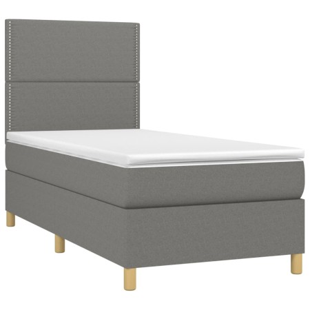 Letto a Molle Materasso e LED Grigio Scuro 80x200 cm in Tessuto