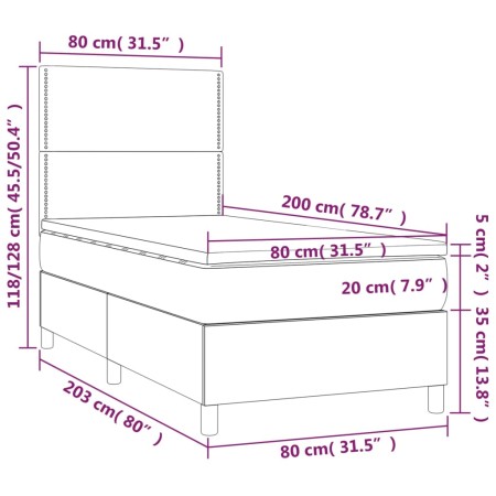 Letto a Molle Materasso e LED Grigio Scuro 80x200 cm in Tessuto