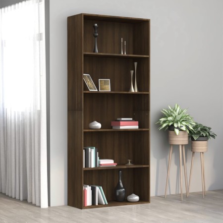 Libreria 5 Ripiani Rovere Marrone 80x30x189cm Legno Multistrato