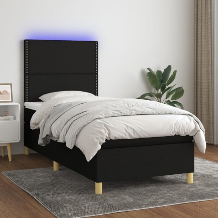 Letto a Molle con Materasso e LED Nero 90x190 cm in Tessuto