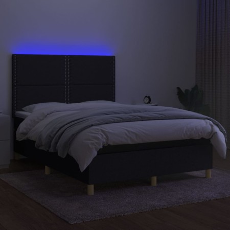 Letto a Molle con Materasso e LED Nero 140x200 cm in Tessuto