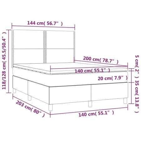 Letto a Molle con Materasso e LED Nero 140x200 cm in Tessuto