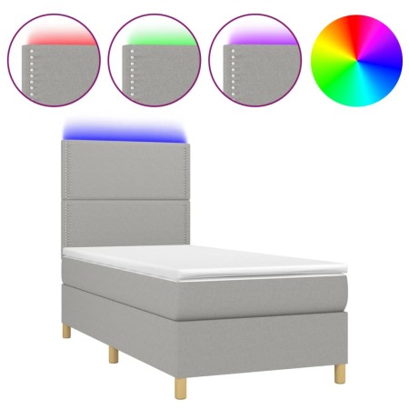 Letto a Molle Materasso e LED Grigio Chiaro 100x200 cm Tessuto