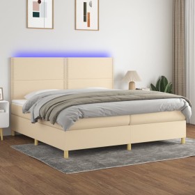 Letto a Molle Materasso e LED bianco 200x200cm in Tessuto