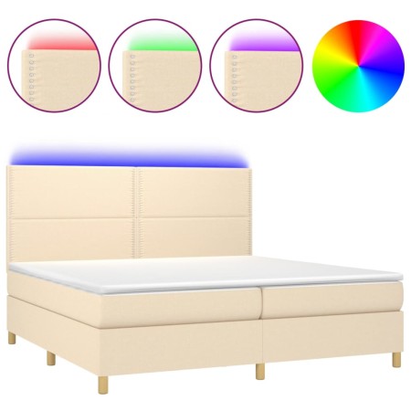 Letto a Molle Materasso e LED bianco 200x200cm in Tessuto