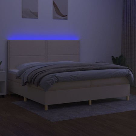 Letto a Molle Materasso e LED bianco 200x200cm in Tessuto