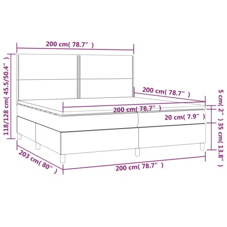 Letto a Molle Materasso e LED bianco 200x200cm in Tessuto