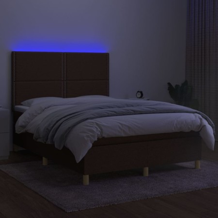 Letto a Molle Materasso e LED MarroneScuro 140x190cm in Tessuto