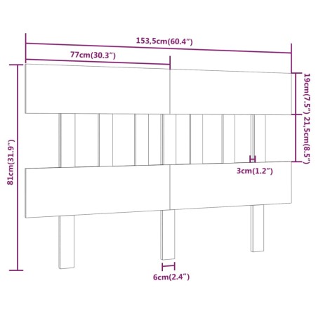 Testiera per Letto Nera 153,5x3x81 cm Legno Massello di Pino