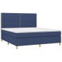 Letto a Molle con Materasso e LED Blu 160x200 cm in Tessuto