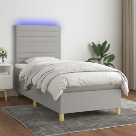 Letto a Molle Materasso e LED Grigio Chiaro 90x190 cm Tessuto