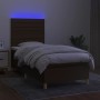 Letto a Molle Materasso e LED Marrone Scuro 90x190cm in Tessuto