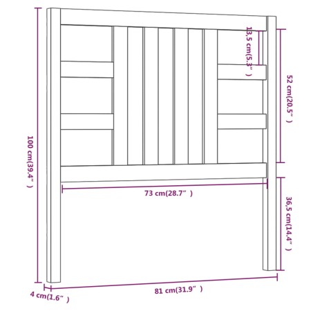 Testiera per Letto 81x4x100 cm in Legno Massello di Pino