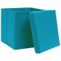 Scatole con Coperchi 4pz Azzurre 32x32x32 cm Tessuto