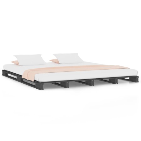 Letto a Pallet Grigio 135x190 cm Double Legno Massello di Pino