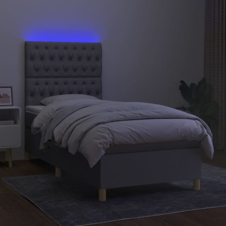 Letto a Molle Materasso e LED Grigio Chiaro 80x200 cm Tessuto