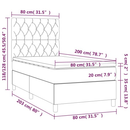 Letto a Molle Materasso e LED Grigio Chiaro 80x200 cm Tessuto