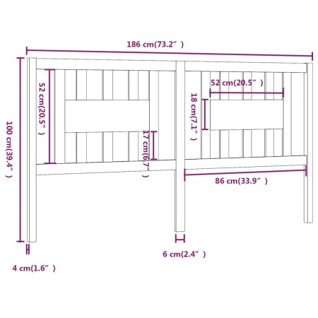 Testiera per Letto Miele 186x4x100 cm in Legno Massello di Pino