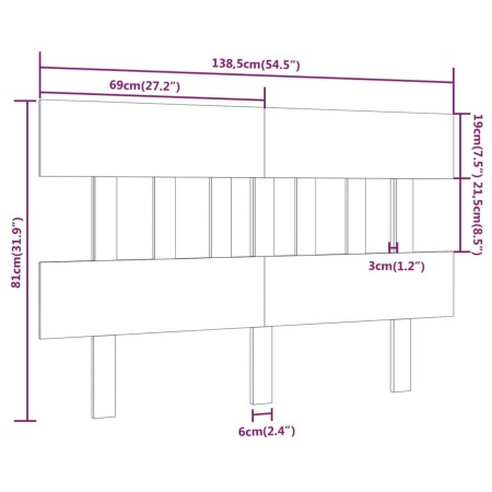 Testiera per Letto 138,5x3x81 cm in Legno Massello di Pino