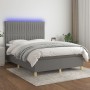 Letto a Molle Materasso e LED Grigio Scuro 140x200cm in Tessuto