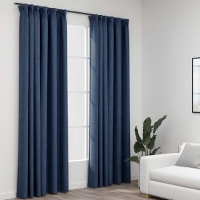 Tende Oscuranti con Ganci Effetto Lino 2 pz Blu 140x225 cm