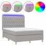 Letto a Molle Materasso e LED Grigio Chiaro 140x190 cm Tessuto