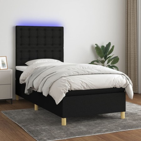 Letto a Molle con Materasso e LED Nero 90x200 cm in Tessuto