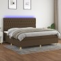 Letto a Molle Materasso e LED Marronescuro 200x200cm in Tessuto