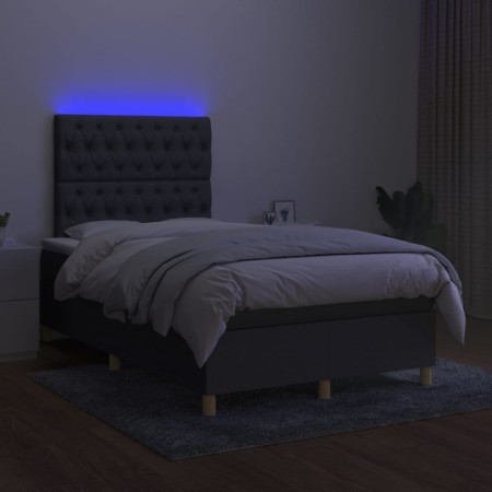 Letto a Molle Materasso e LED Grigio Scuro 120x200cm in Tessuto