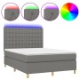 Letto a Molle Materasso e LED Grigio Scuro 140x190cm in Tessuto