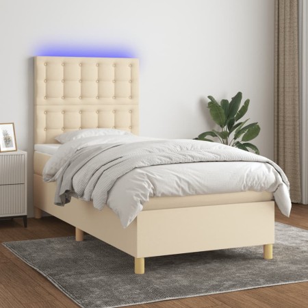 Letto a Molle con Materasso e LED Crema 100x200cm in Tessuto