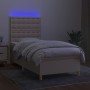 Letto a Molle con Materasso e LED Crema 100x200cm in Tessuto