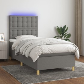 Letto a Molle Materasso e LED Grigio Scuro 80x200 cm in Tessuto