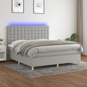 Letto a Molle Materasso e LED Grigio Chiaro 160x200 cm Tessuto